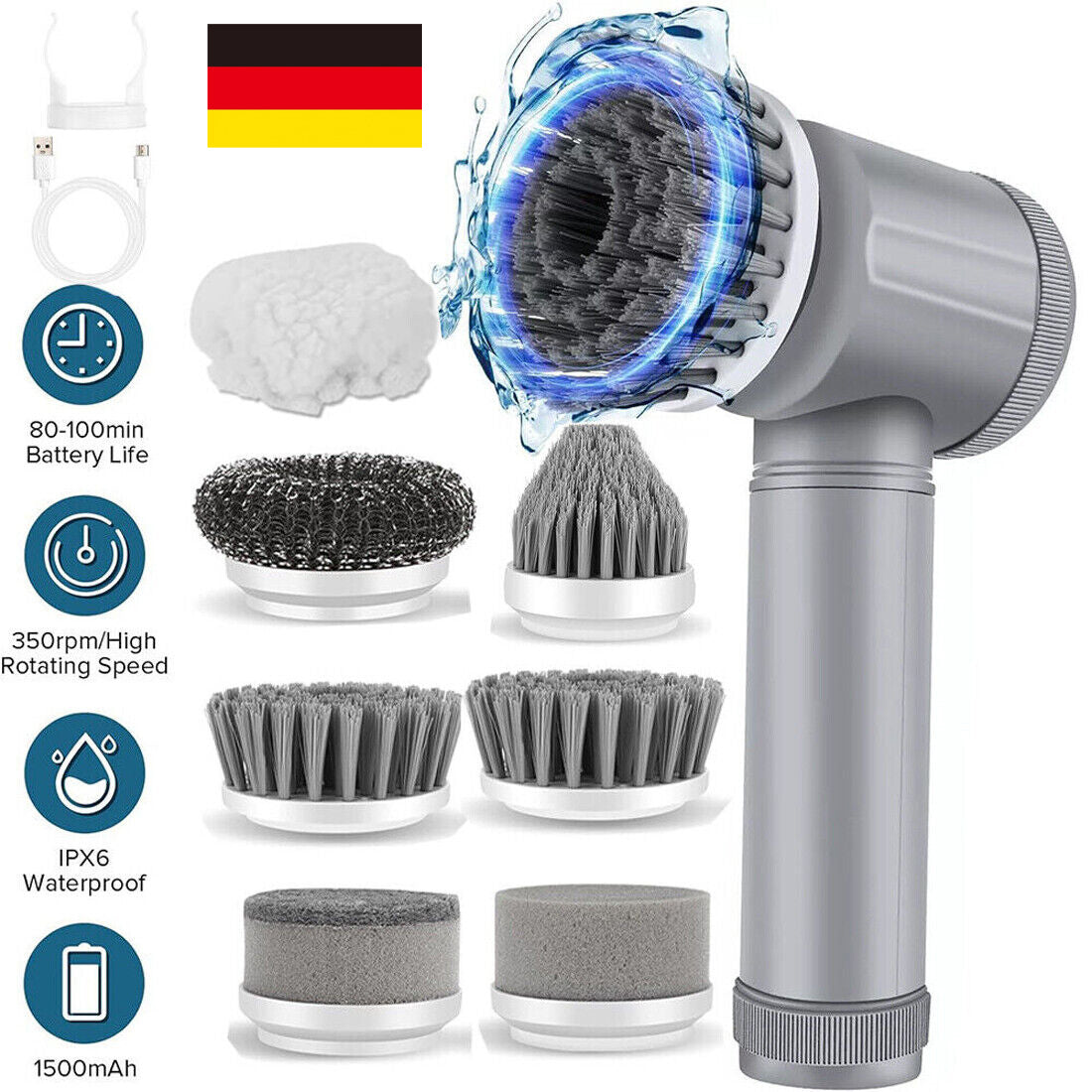 Brosse de Nettoyage Électrique Rotative Sans Fil – 7 Têtes IPX6